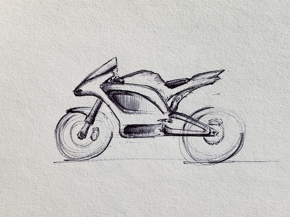 Sportbike side view pen sketch.